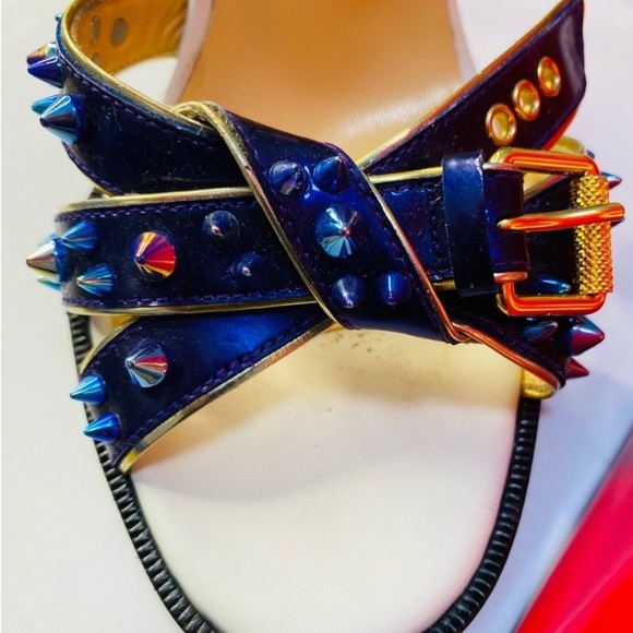 Metallic Gold & Blue Studded Women’s High Heel Sandals - Picture 13 of 16